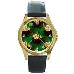 santa Emoji Christmas Round Gold Metal Watch