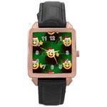 santa Emoji Christmas Rose Gold Leather Watch 