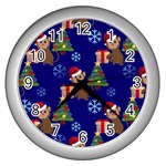 Christmas Monkey emoji Wall Clock (Silver)