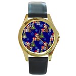 Christmas Monkey emoji Round Gold Metal Watch