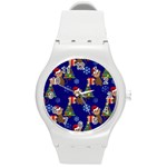 Christmas Monkey emoji Round Plastic Sport Watch (M)