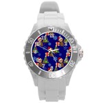 Christmas Monkey emoji Round Plastic Sport Watch (L)