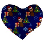 Christmas Monkey emoji Large 19  Premium Heart Shape Cushion