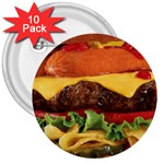 hipster Burger 3  Button (10 pack)