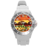 hipster Burger Round Plastic Sport Watch (L)