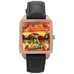 hipster Burger Rose Gold Leather Watch 