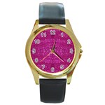 Pink sequins Round Gold Metal Watch