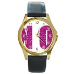 fuchsia sequin No Round Gold Metal Watch