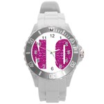 fuchsia sequin No Round Plastic Sport Watch (L)