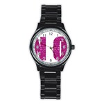 fuchsia sequin No Stainless Steel Round Watch