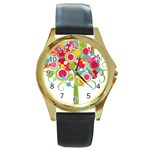 tree001 Round Gold Metal Watch