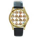 poop Emoji Round Gold Metal Watch