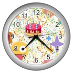 happy Birthday emoji Wall Clock (Silver)