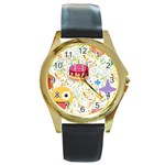 happy Birthday emoji Round Gold Metal Watch