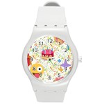 happy Birthday emoji Round Plastic Sport Watch (M)