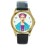 Frida Kahlo Round Gold Metal Watch