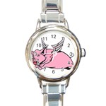 Flying Pig Round Italian Charm Watch