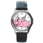 Flying Pig Round Metal Watch