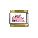 Flying Pig Gold Trim Italian Charm (9mm)