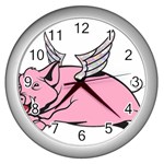 Flying Pig Wall Clock (Silver)