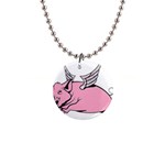 Flying Pig 1  Button Necklace