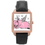 Flying Pig Rose Gold Leather Watch 