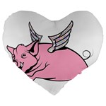 Flying Pig Large 19  Premium Flano Heart Shape Cushion