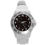 black white Stars Round Plastic Sport Watch (L)