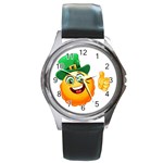 St patricks Emoji  Round Metal Watch