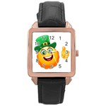 St patricks Emoji  Rose Gold Leather Watch 