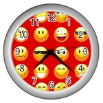 Red Emoji Wall Clock (Silver)