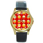 Red Emoji Round Gold Metal Watch