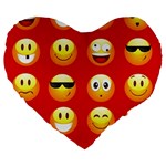 Red Emoji Large 19  Premium Flano Heart Shape Cushion