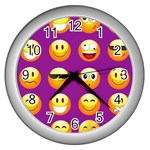 Purple Emoji Wall Clock (Silver)