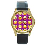 Purple Emoji Round Gold Metal Watch