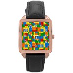 plastic blocks Rose Gold Leather Watch 