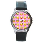 pastel pink Emoji  Round Metal Watch