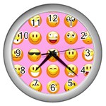 pastel pink Emoji  Wall Clock (Silver)