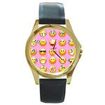 pastel pink Emoji  Round Gold Metal Watch