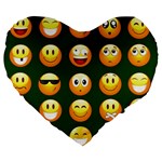 hunter green Emoji Large 19  Premium Heart Shape Cushion