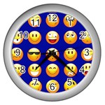 dark blue Emoji Wall Clock (Silver)