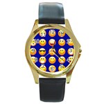 dark blue Emoji Round Gold Metal Watch