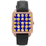 dark blue Emoji Rose Gold Leather Watch 