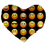 black Emojis Large 19  Premium Heart Shape Cushion