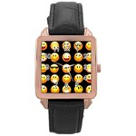 black Emojis Rose Gold Leather Watch 