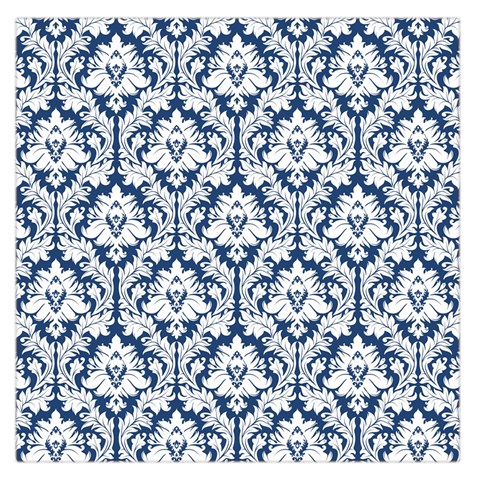 Navy Blue Damask Pattern Large Satin Scarf (Square) from ArtsNow.com Front