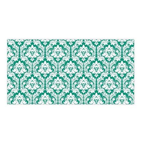 White On Emerald Green Damask Satin Shawl from ArtsNow.com Front