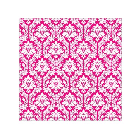 White On Hot Pink Damask Small Satin Scarf (Square) from ArtsNow.com Front