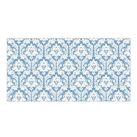 White On Light Blue Damask Satin Shawl from ArtsNow.com Front