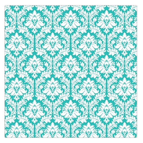 White On Turquoise Damask Large Satin Scarf (Square) from ArtsNow.com Front